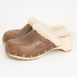 UGG Kalie Clogs Sherpa Lined Brown Leather